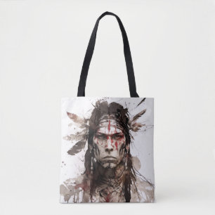 Bolsa Tote Pintura do Guerreiro de Retratos Indiano Nativo