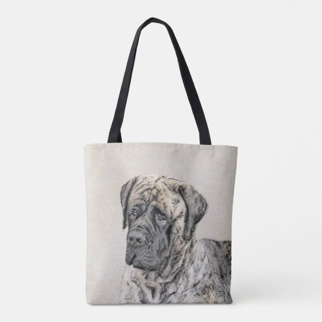 Bolsa Tote Pintura do Mastiff Inglês (Brindle) - Arte Canina (Verso)