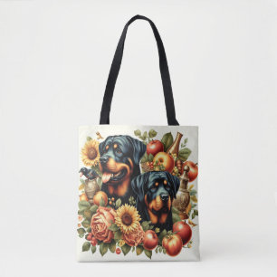 Bolsa Tote Pintura do Rottweiler Retro