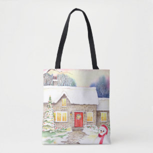 Bolsa Tote Pintura em Aquarela de Algodão Neve