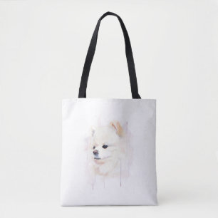 Bolsa Tote Pintura em Aquarela de Cachorro Pomerânia Fofa