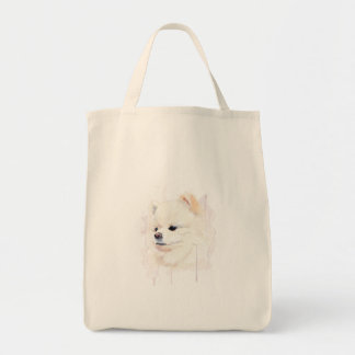 Bolsa Tote Pintura em Aquarela de Cachorro Pomerânia Fofa