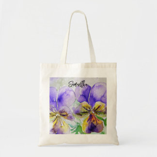 Bolsa Tote Pintura em aquarela de Violeta Roxa Amor-Perfeito