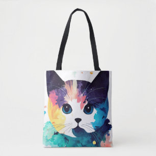 Bolsa Tote Pintura em Cor Animal de Natureza Selvagem de Gato