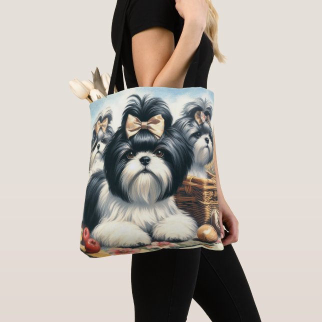 Bolsa Tote Pintura em Cute Vintage Shih-Tzu (Close Up)