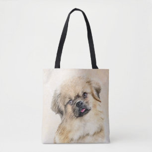 Bolsa Tote Pintura em espanhol tibetano - Arte canina origina