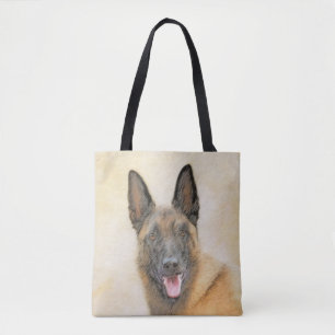 Bolsa Tote Pintura em Malinois Belga - Arte Cachorra Original