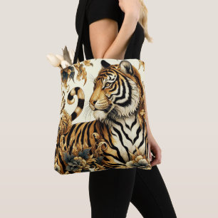 Bolsa Tote Pintura em Tigre do Ouro Vintage
