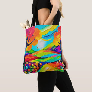 Bolsa Tote Pintura Harmoniosa Vibrante na Encosta da Colina