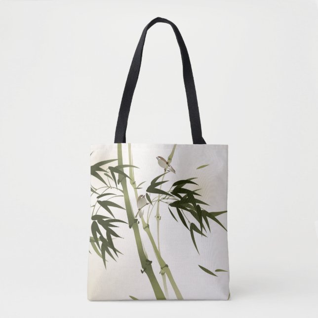 Bolsa Tote Pintura oriental do estilo, ramos de bambu (Frente)