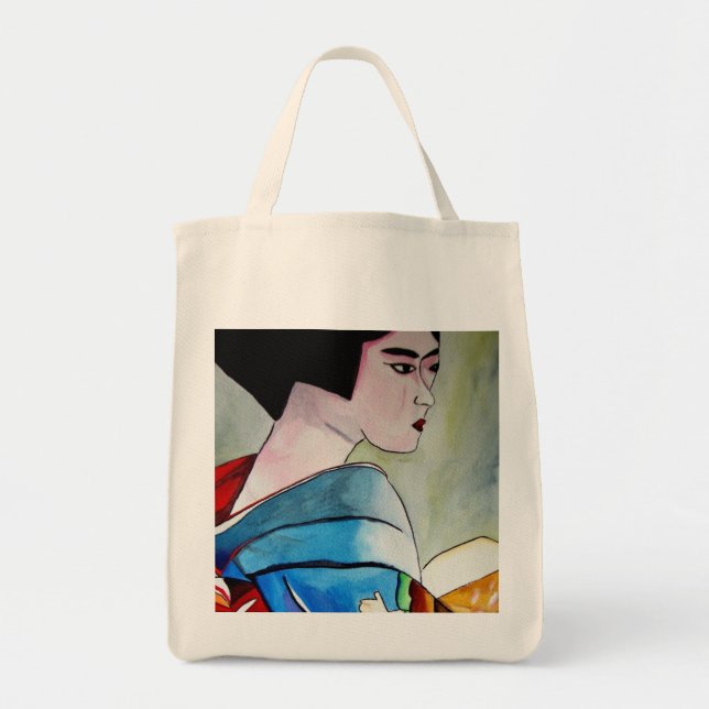 Bolsa Tote Pintura original aquarela arte Geisha Japonesa (Frente)