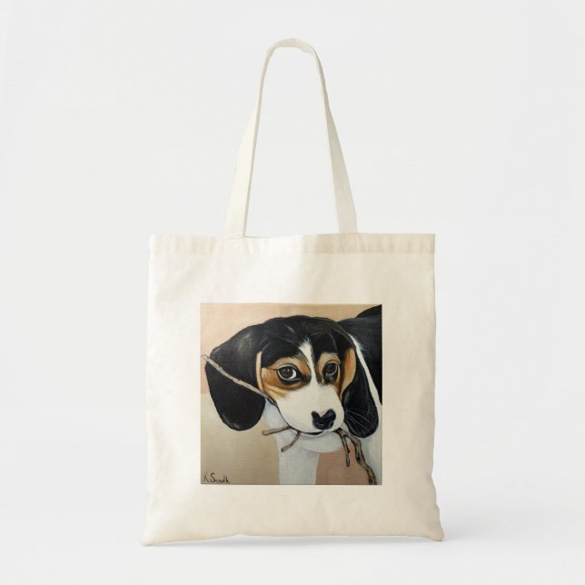 Bolsa Tote Pintura para puppy com beagle (Frente)