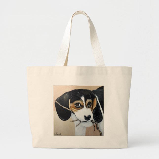 Bolsa Tote Pintura para puppy com beagle (Frente)