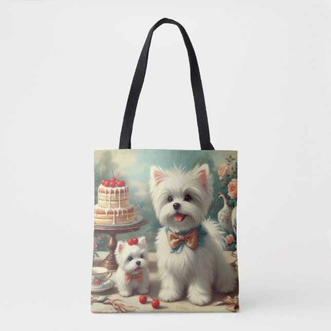 Bolsa Tote Pintura para puppy em maltês (Frente)