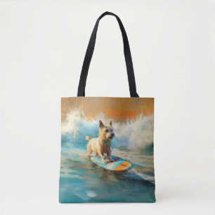 Bolsa Tote Pintura para surfar na praia do Biewer Terrier