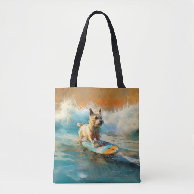 Bolsa Tote Pintura para surfar na praia do Biewer Terrier (Frente)