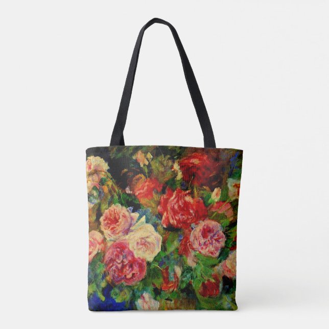 Bolsa Tote Pintura Pierre Renoir, Rosas, famoso trabalho de a (Verso)