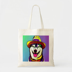 Bolsa Tote Pintura pop de um cão Rouco Vestindo um chapéu