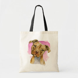 Bolsa Tote Pintura principal da aguarela do cão do pitbull da