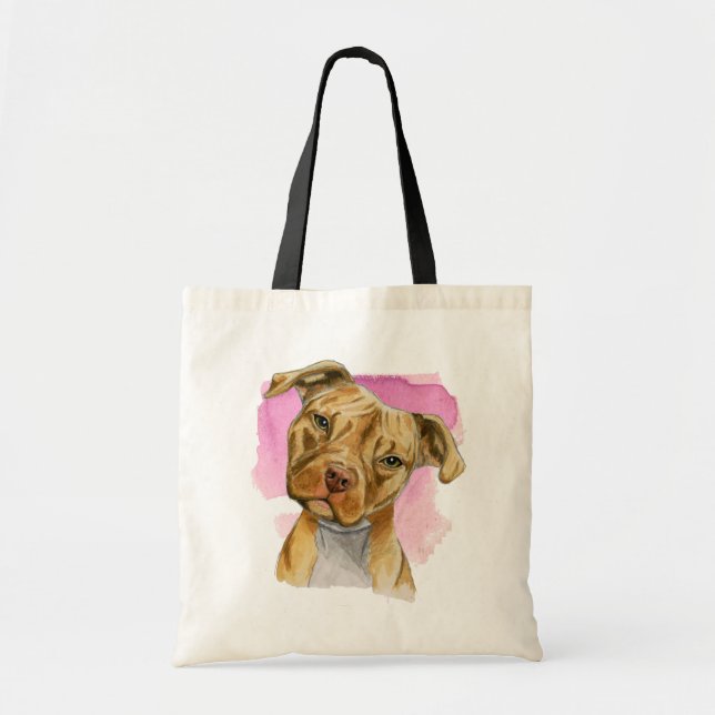 Bolsa Tote Pintura principal da aguarela do cão do pitbull da (Frente)