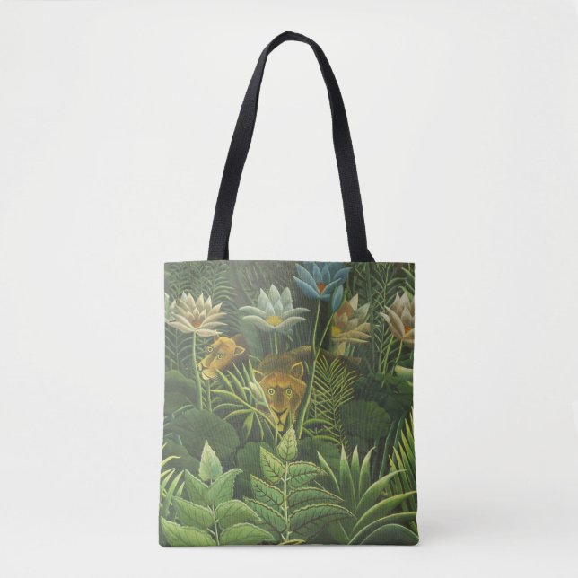 Bolsa Tote Pintura Tropical do Leão da Selva Rousseau (Frente)