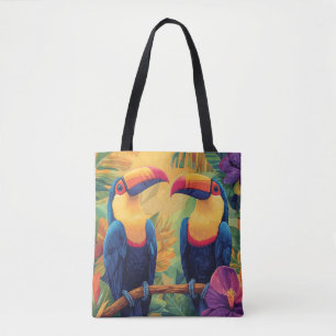 Bolsa Tote Pintura Vibrante de TucanoAves Tropicais no Paraís