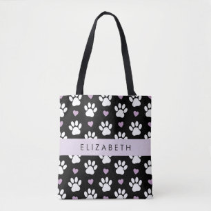 Bolsa Tote Pinturas De Cães, Patas Brancas, Corações Lilases,