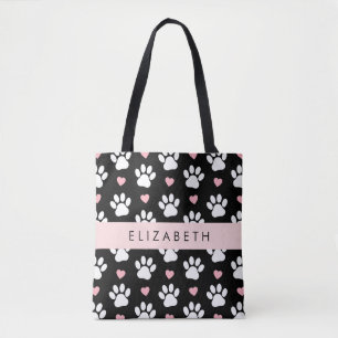 Bolsa Tote Pinturas De Cães, Patas Brancas, Corações Rosa, Se