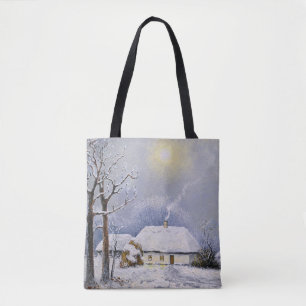Bolsa Tote Pinturas de petróleo paisagem rural. Inverno. Velh