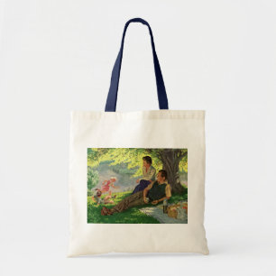 Bolsa Tote Piquenique Divertido de Família Antiga sob uma Árv