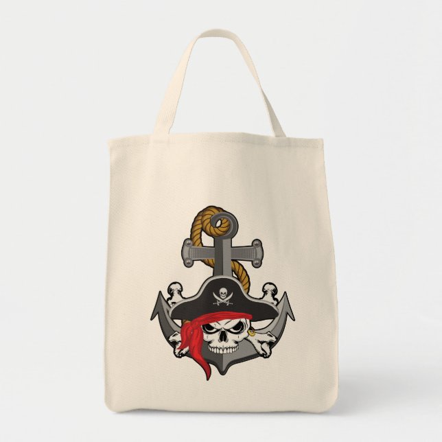 Bolsa Tote Pirata - Âncora do crânio (Frente)