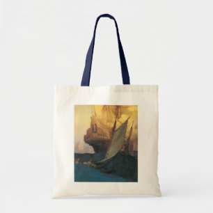 Bolsa Tote Pirata do vintage, ataque em um Galleon por Howard
