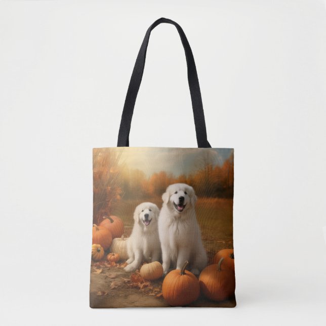 Bolsa Tote Pirenéus excelentes Puppy Autumn Delight Pumpkin (Frente)