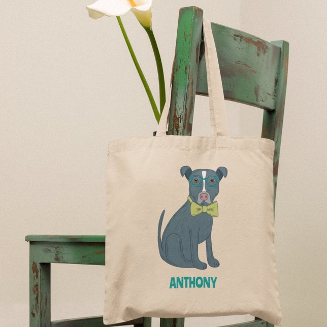 Bolsa Tote Pit Bull Cachorro Cachorro Vestindo Óculos Persona (Criador carregado)