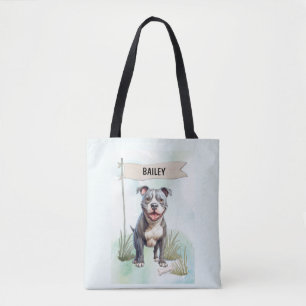 Bolsa Tote Pit Bull Terrier Aquarela Cachorro Personalizado
