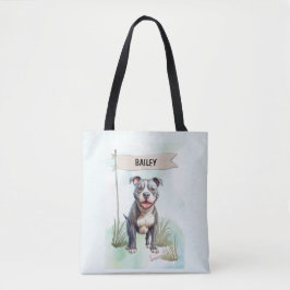 Bolsa Tote Pit Bull Terrier Watercolor Personalized Dog