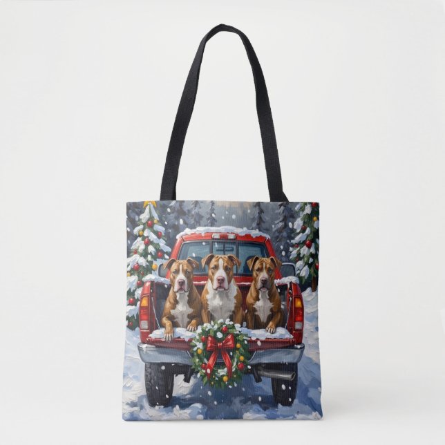 Bolsa Tote Pitbull Christmas Red Truck Holiday (Frente)