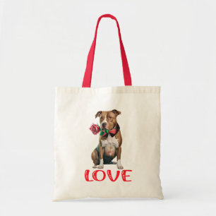 Bolsa Tote Pitbull Love Rosa vermelha Pittie Puppy Dog Pit Bu