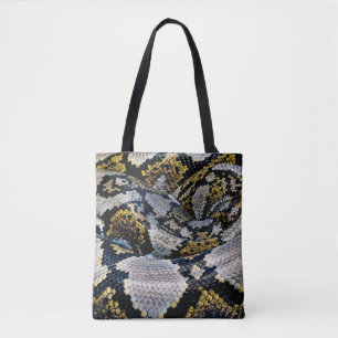 Bolsa Tote Píthon preto, amarelo e cinza