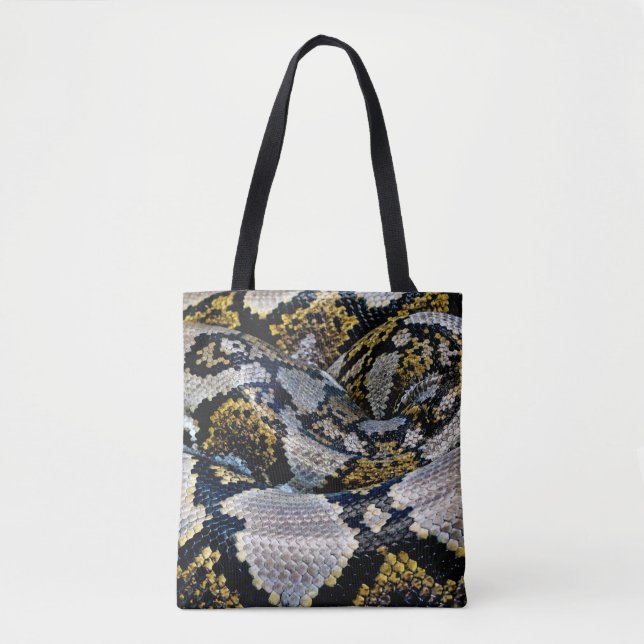 Bolsa Tote Píthon preto, amarelo e cinza (Frente)