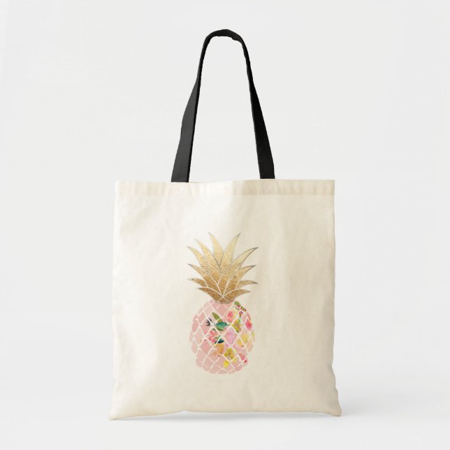Bolsa Tote PixDezines Aloha Abacaxi+Faux Dourado (Frente)