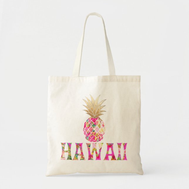 Bolsa Tote PixDezines Aloha Abacaxi+Faux Dourado (Frente)