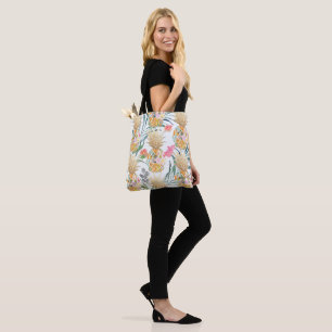 Bolsa Tote PixDezines Aloha Abacaxi+Folhas de Palmeira Aquare