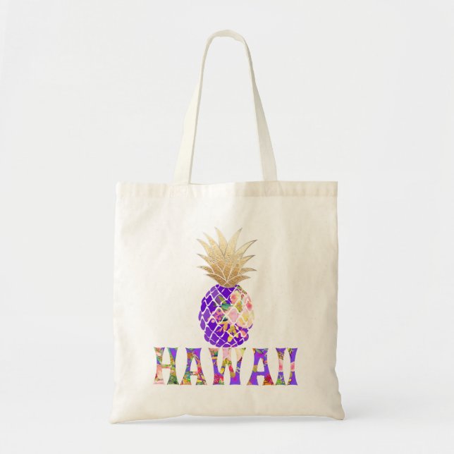 Bolsa Tote PixDezines Aloha Abacaxi+ Ouro Falso (Frente)