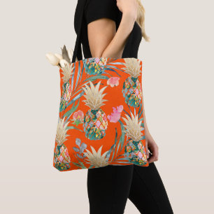 Bolsa Tote PixDezines Aloha Abacaxi+Palm Fronds Aquarela