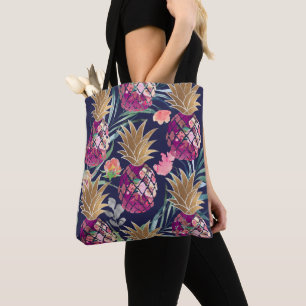 Bolsa Tote PixDezines Aloha Abacaxi+Palm Fronds Aquarela