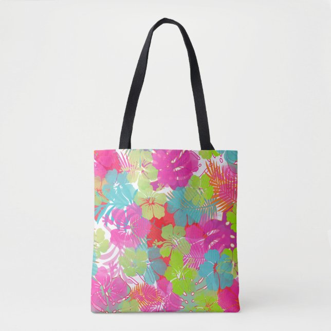Bolsa Tote PixDezines Aloha Hibiscus/Folhagem da Floresta Tro (Frente)
