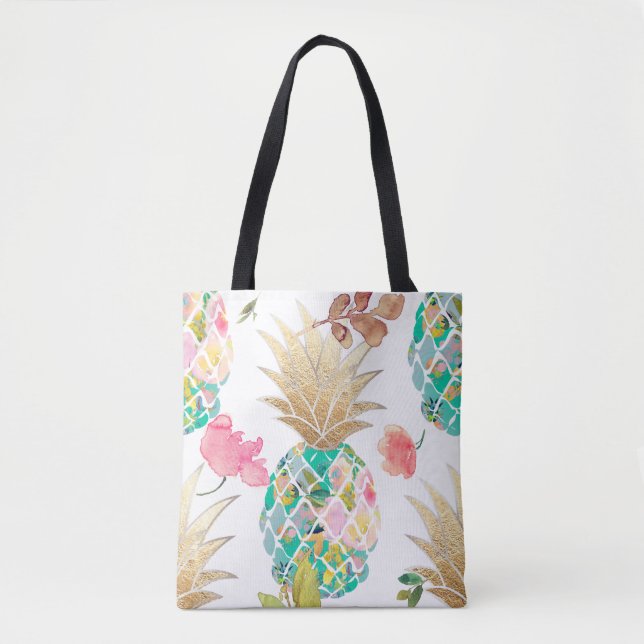 Bolsa Tote PixDezines Aloha Pineapple+Floral (Frente)