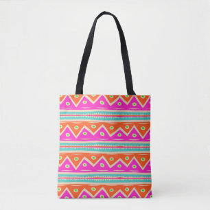 Bolsa Tote PixDezines Aztec Padrão/Rosa Quente/Laranja