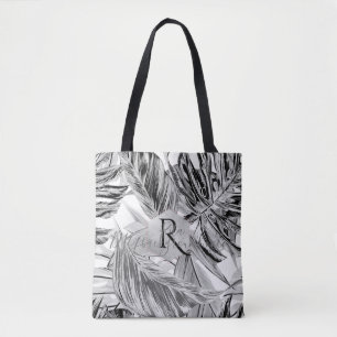 Bolsa Tote PixDezines Black+White Greenery, Tropical Monstera